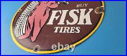 Vintage Fisk Tires Sign Automobile Car Sales Service Gas Pump Porcelain Sign