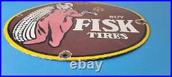 Vintage Fisk Tires Sign Automobile Car Sales Service Gas Pump Porcelain Sign