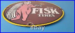 Vintage Fisk Tires Sign Automobile Car Sales Service Gas Pump Porcelain Sign