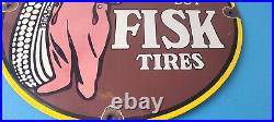 Vintage Fisk Tires Sign Automobile Car Sales Service Gas Pump Porcelain Sign