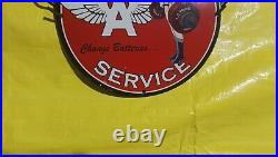 Vintage Fly A Service Gas&oil Tires Batteries Pinup Girl Porcelain Enamel Sign