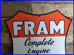 Vintage Fram Oil-air-fuel Filters Porcelain Advertising Die Cut Sign 12 X 11