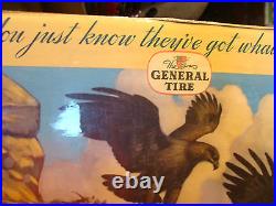 Vintage GENERAL TIRE paper sign w EAGLES w art by Walter Weber, VERY NICE