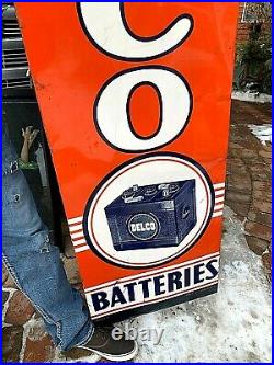 Vintage GR8 Shape! Delco Tire Battery Vertical Sign Gasoline Gas Oil 71X19in