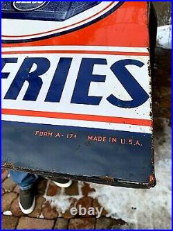 Vintage GR8 Shape! Delco Tire Battery Vertical Sign Gasoline Gas Oil 71X19in