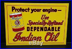 Vintage Gas Station Tires Indian Motor Oil Advertising Sign Beveled Edge