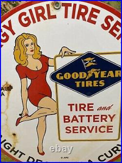 Vintage Georgy Girl Goodyear Tire Gas Porcelain Sign Gas Pump Station