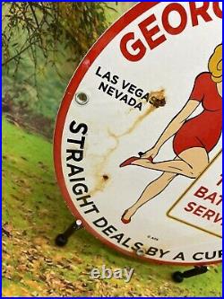 Vintage Georgy Girl Goodyear Tire Gas Porcelain Sign Gas Pump Station