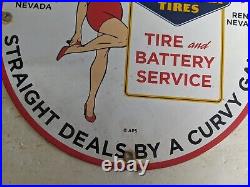 Vintage Georgy Girl Goodyear Tire Service Porcelain Metal Gas Pump Sign