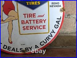 Vintage Georgy Girl Tire Service Porcelain Enamel Gas Station Sign 12 Goodyear