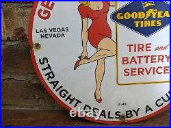 Vintage Georgy Girl Tire Service Porcelain Enamel Gas Station Sign 12 Goodyear