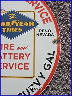 Vintage Georgy Girl Tire Service Porcelain Enamel Gas Station Sign Goodyear