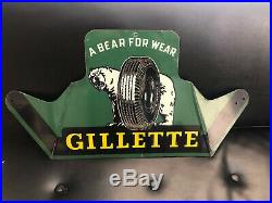 Vintage Gillette Tires A Bear For Wear 24 Metal Tire Gasoline & Oil Sign