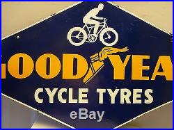 Vintage Good Year Cycle Tire Porcelain Enamel Sign Double Sided Collectibles Old