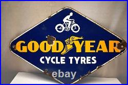 Vintage Good Year Cycle Tire Tyres Sign Board Porcelain Enamel Advertising Rare