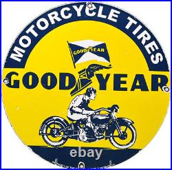 Vintage Good Year Motorcycle Tires Porcelain Sign Gas Oil Continental Michelin