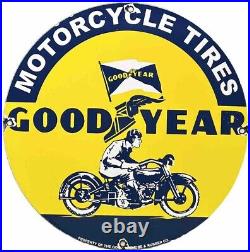 Vintage Good Year Motorcycle Tires Porcelain Sign Gas Oil Continental Michelin