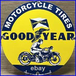 Vintage Good Year Motorcycle Tires Porcelain Sign Gas Oil Continental Michelin