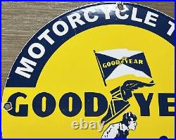 Vintage Good Year Motorcycle Tires Porcelain Sign Gas Oil Continental Michelin