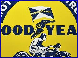 Vintage Good Year Motorcycle Tires Porcelain Sign Gas Oil Continental Michelin