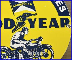 Vintage Good Year Motorcycle Tires Porcelain Sign Gas Oil Continental Michelin