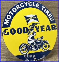 Vintage Good Year Motorcycle Tires Porcelain Sign Gas Oil Continental Michelin