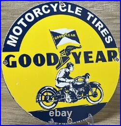 Vintage Good Year Motorcycle Tires Porcelain Sign Gas Oil Continental Michelin