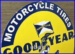 Vintage Good Year Motorcycle Tires Porcelain Sign Gas Oil Continental Michelin