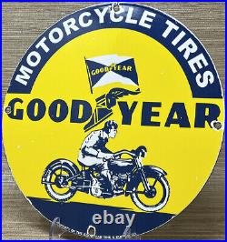 Vintage Good Year Motorcycle Tires Porcelain Sign Gas Oil Continental Michelin