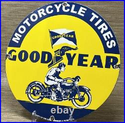 Vintage Good Year Motorcycle Tires Porcelain Sign Gas Oil Continental Michelin