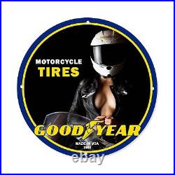 Vintage Good Year Motorcycles Tires Services Pinup Girl Porcelain Enamel Sign