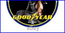 Vintage Good Year Motorcycles Tires Services Pinup Girl Porcelain Enamel Sign