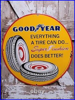 Vintage Good Year Porcelain Sign 30 Automobile Tires Car Parts Super Cushion