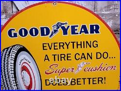 Vintage Good Year Porcelain Sign 30 Automobile Tires Car Parts Super Cushion