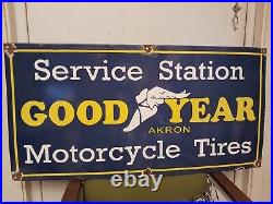 Vintage Good Year Porcelain Sign Agency Motorcycle Tires 36 Gas Oil Service