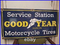 Vintage Good Year Porcelain Sign Agency Motorcycle Tires 36 Gas Oil Service