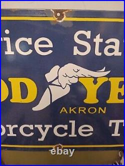 Vintage Good Year Porcelain Sign Agency Motorcycle Tires 36 Gas Oil Service