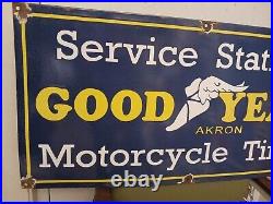 Vintage Good Year Porcelain Sign Agency Motorcycle Tires 36 Gas Oil Service