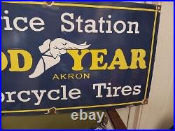 Vintage Good Year Porcelain Sign Agency Motorcycle Tires 36 Gas Oil Service