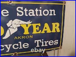 Vintage Good Year Porcelain Sign Agency Motorcycle Tires 36 Gas Oil Service