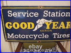 Vintage Good Year Porcelain Sign Agency Motorcycle Tires 36 Gas Oil Service