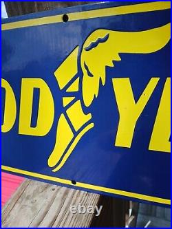 Vintage Good Year Porcelain Sign Agency Motorcycle Tires Gas Oil Service