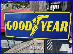 Vintage Good Year Porcelain Sign Agency Motorcycle Tires Gas Oil Service