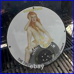 Vintage Good Year Rubber Tire Manufacturer Porcelain Gas And Oil Pump Sign