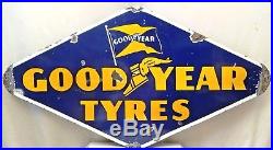 Vintage Good Year Tire Advertising Sign Rhombus Shape Porcelain Enamel Collectib
