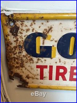 Vintage Good Year Tire & Battery Service Embossed Sign Tin Metal 45 x 11