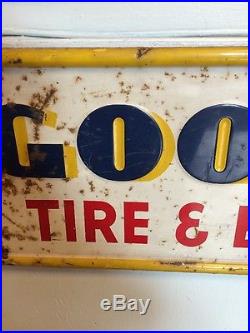 Vintage Good Year Tire & Battery Service Embossed Sign Tin Metal 45 x 11