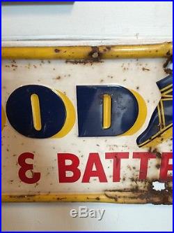 Vintage Good Year Tire & Battery Service Embossed Sign Tin Metal 45 x 11