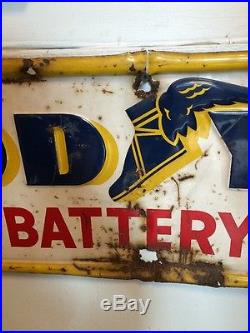 Vintage Good Year Tire & Battery Service Embossed Sign Tin Metal 45 x 11