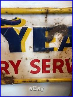 Vintage Good Year Tire & Battery Service Embossed Sign Tin Metal 45 x 11